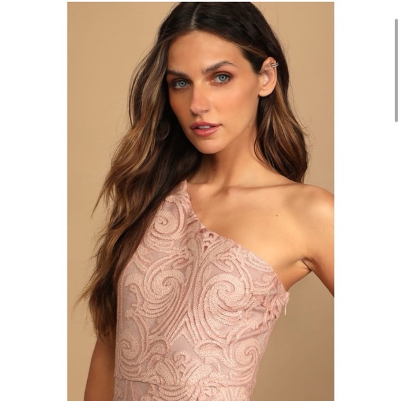 NWT Lulus Madina Blush Pink Sequin One-Shoulder Bodycon Mini Dress - Picture 5 of 16